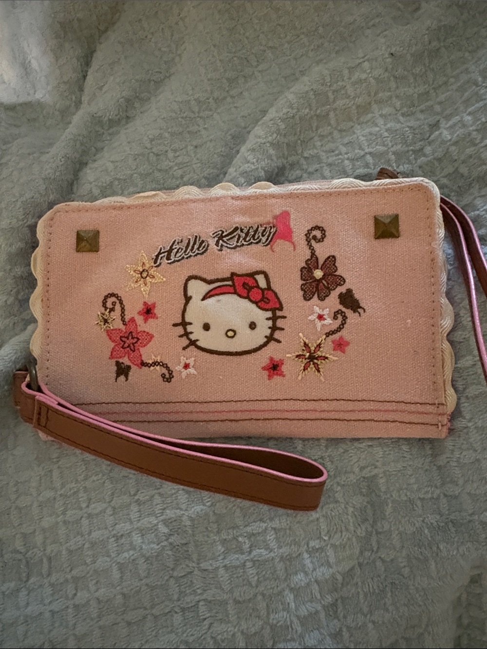 Sanrio Hello Kitty Pink Floral Embroidered Wristlet-Y2K